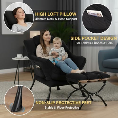 Lazy Chair with Ottoman,Comfy Accent Living Room Chair with Footrest Set