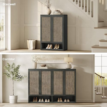 SICOTAS 96.8" Wide Tall Rattan Shoe Storage Cabinet for Entryway with Doors