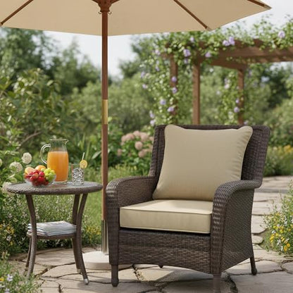 Outdoor Chair Cushions 22 x 22 Inch, Faux Linen Patio Furniture Cushions, Water Resistant Backrest and Deep Seat Cushion Set with Straps, Removable Cover, Non-Slip Bottom, Nature
