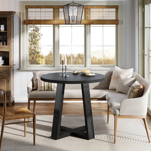 Tribesigns Small Round Dining Table for 2-4 People, 31.5 Inches Farmhouse Kitchen Table for Small Space, Dining Room, Kitchen, Apartment, Black
