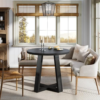 Tribesigns Small Round Dining Table for 2-4 People, 31.5 Inches Farmhouse Kitchen Table for Small Space, Dining Room, Kitchen, Apartment, Black