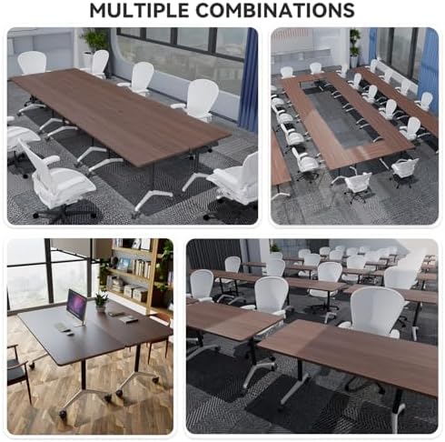 Folding Conference Room Tables, Seminar Conference Table Modern Flip Top Training Meeting Tables, Conference Room Table with Wheels for Home Office Classr,4 Pack 55.1inch