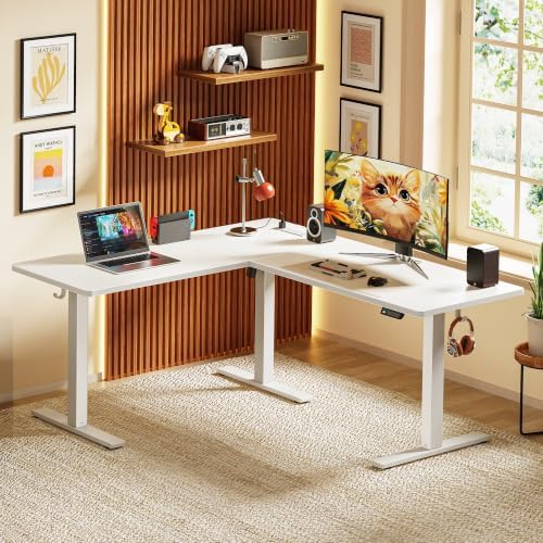 Huuger 63 x 55 Inch L Shaped Standing Desk with Power Outlets