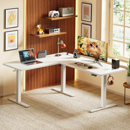 Huuger 63 x 55 Inch L Shaped Standing Desk with Power Outlets