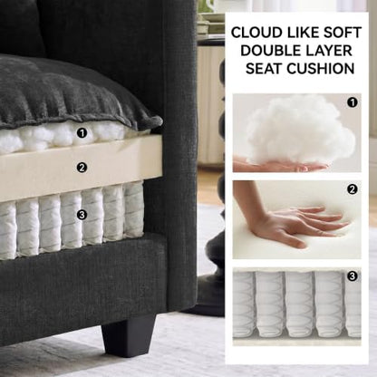 51'' Cloud Loveseat Couch, Love Seats Cloud Sofa with 2 Throw Pillows, Modern 2 Seater Sectional Couches with Deep Seat, Modular Sofas for Living Room, Bedroom, Small Apartment, Black