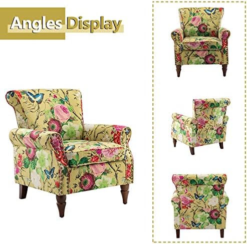 HULALA HOME Traditional Floral Accent Chairs with Wood Legs, Mustard