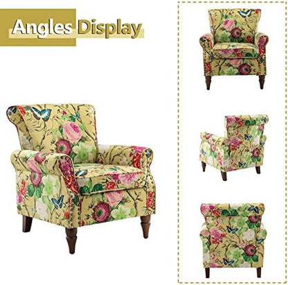 HULALA HOME Traditional Floral Accent Chairs with Wood Legs, Mustard