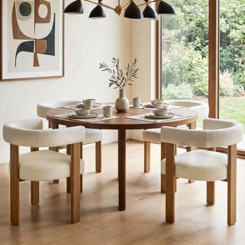 Gaussen Boucle Dining Chairs Set of 4, Mid Century Modern Dining Room Chairs with Solid Wood Legs, Terry Fabric Upholstered Kitchen Chairs, Accent Vanity Chair for Living Room (Cream,4)