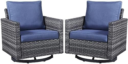 Belord Wicker Chairs Outdoor Bistro Set Oversize Patio Swivel Rocker, Rattan Outdoor Seating Set of 2 Swivel Glider Chairs Wicker Furniture for Porch Deck Backyard with Water-Resistant