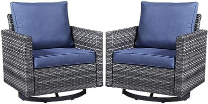 Belord Wicker Chairs Outdoor Bistro Set Oversize Patio Swivel Rocker, Rattan Outdoor Seating Set of 2 Swivel Glider Chairs Wicker Furniture for Porch Deck Backyard with Water-Resistant
