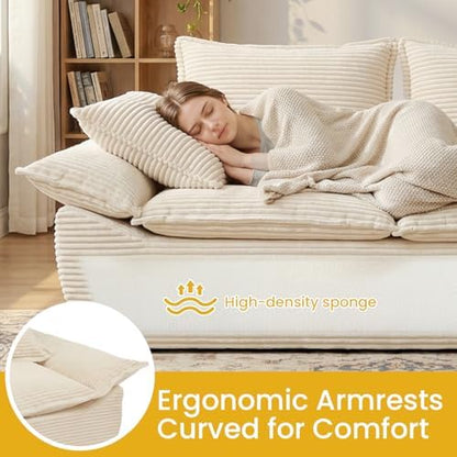 69" Boneless Loveseat Sofa, 2-Seater Beige Boneless Couch for Living Room with Removable Washable Covers, 35.4" Deep Seat, 3 Pillows, No Assembly