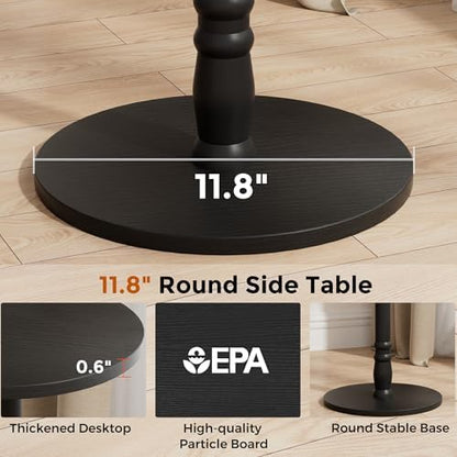 Round Side Table with Solid Wood Pillar, Small Drink Table