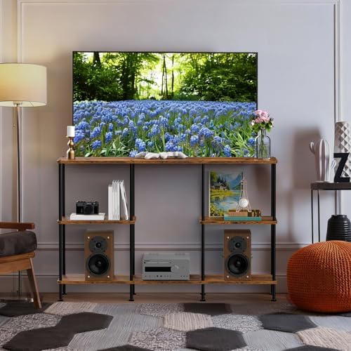 ETELI Tall TV Stand for 50 Inch TV Small Entertainment Center with Storage Shelf 3 Tier Television Stands Wood TV Console Cabinet Table for Living Room and Bedroom Brown