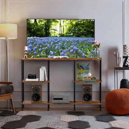 ETELI Tall TV Stand for 50 Inch TV Small Entertainment Center with Storage Shelf 3 Tier Television Stands Wood TV Console Cabinet Table for Living Room and Bedroom Brown