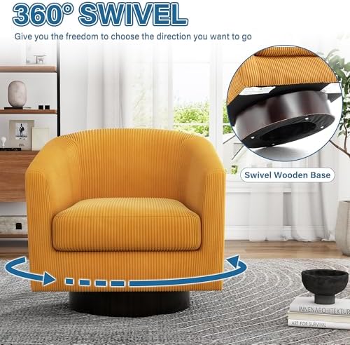 Swivel Barrel Chairs Set of 4, Corduroy Accent Chair, Orange