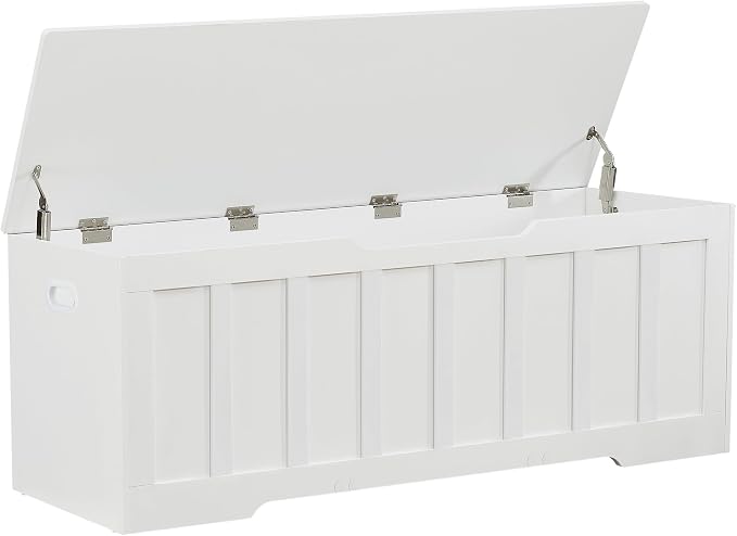 VANKILEY 51.2" Storage Chest Extra Large,Storage Bench with 2 Safety Hinges,Shoe Bench,51.2 * 15.7 * 19.1 inches,Wooden Trunk for Bedroom,livingroom,entryway,Supports 220 lb,Easy Assembly(White).