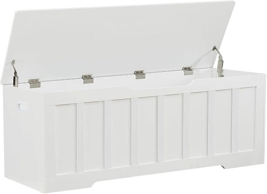 VANKILEY 51.2" Storage Chest Extra Large,Storage Bench with 2 Safety Hinges,Shoe Bench,51.2 * 15.7 * 19.1 inches,Wooden Trunk for Bedroom,livingroom,entryway,Supports 220 lb,Easy Assembly(White).