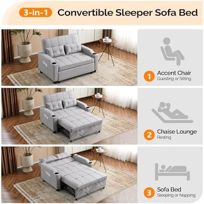 VINGLI Convertible Loveseat Sleeper Sofa Bed, Pullout Couch for Living Room