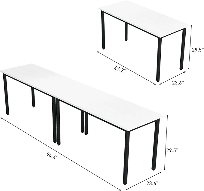 Bonzy Home Conference Tables 8ft Office Computer Desk for Meeting Room Study Writing Printer Podcast Table for 4-8 People Modern White 2PCS 94.4"x23.6"x29.5"