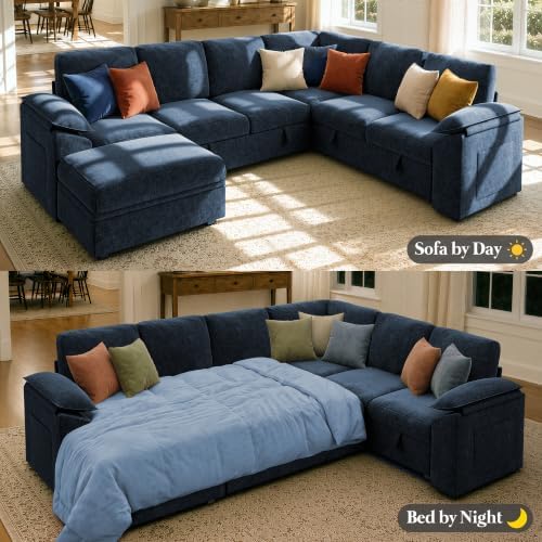 Modular Sectional Sleeper Sofa with Pull Out Bed, U Shape Couch