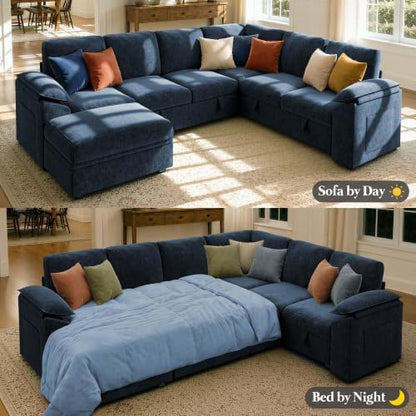 Modular Sectional Sleeper Sofa with Pull Out Bed, U Shape Couch