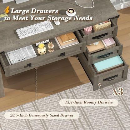 47" Farmhouse Computer Desk with 4 Drawers for Home Office, Bedroom