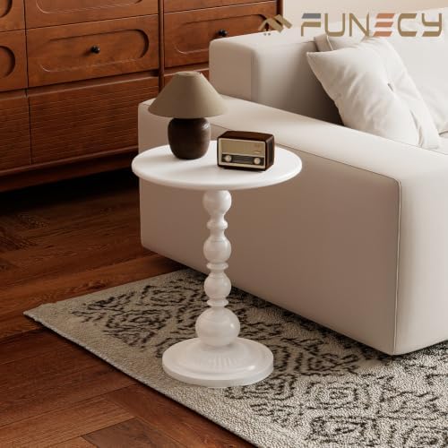 Metal Small End Table,Round Side Table for Living Room,White,13.8" Lx20.5”H