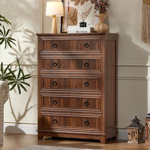 Joaxswe Farmhouse 5 Drawer Dresser for Bedroom, 42" Tall Chest of Drawers