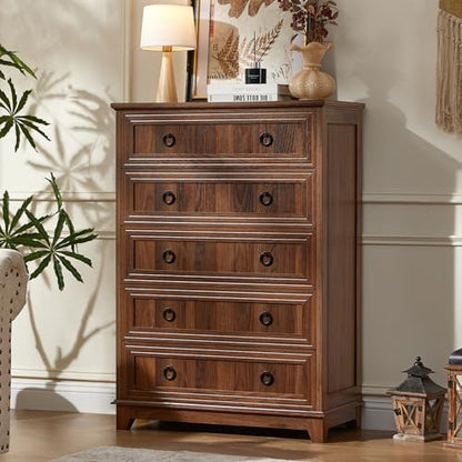 Joaxswe Farmhouse 5 Drawer Dresser for Bedroom, 42" Tall Chest of Drawers