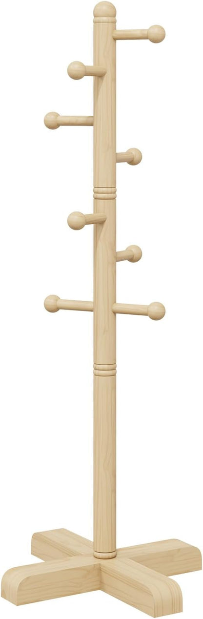 Coat Rack, Freestanding Coat Racks with 8 Hooks 2 Adjustable Height, Tree Coat Rack for Bedroom, Hallway, Entrance, Office, Hats, Handbags,Purse (Nature)
