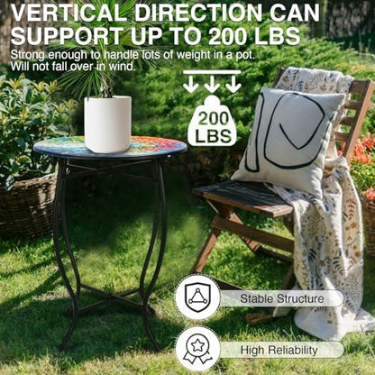 Outdoor Side Tables, 14" Round Patio Side Table, Plant Stand for Indoor Outdoor, Weather Resistant Metal End Table Side Table for Patio Yard Porch Balcony Garden Bedside