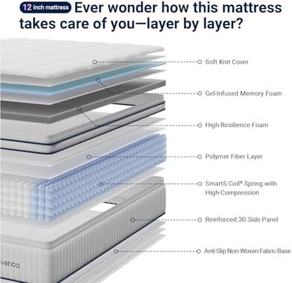 Avenco King Mattress 12 inch, King Hybrid Mattress in a Box
