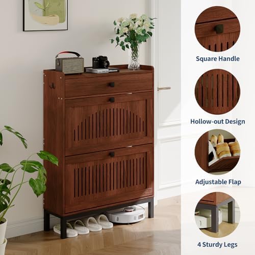 GarveeHome Freestanding Shoe Cabinet for Entryway with 2 Flip Drawers