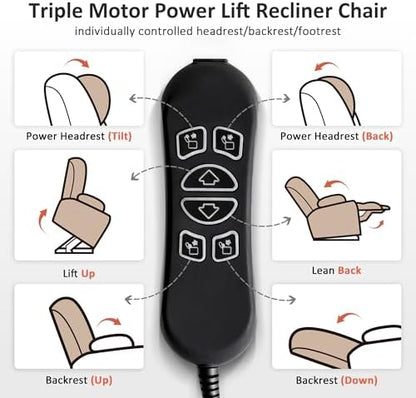 MCombo 3 Motor Medium Power Lift Recliner for Elderly, Massage & Heat, 7632