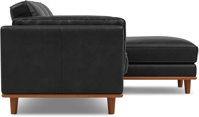 Valencia Artisan Full Leather Sofa - Right Chaise Sectional Couch - Pure Full Italian Nappa Leather Couch, Solid Wood Accent and Ultimate Comfort, Black