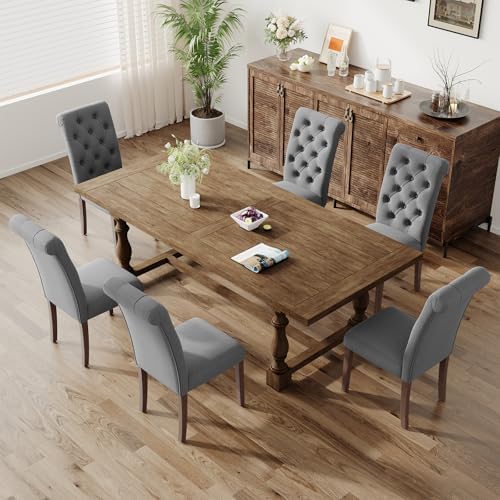 MALOL Upholstered Tufted Dining Room Chairs Set of 4, Parsons Kitchen Chairs with Padded Seat and Solid Wood Legs, Fabric Accent Side Diner Chair for Dining Room/Kitchen/Living Room, Grey