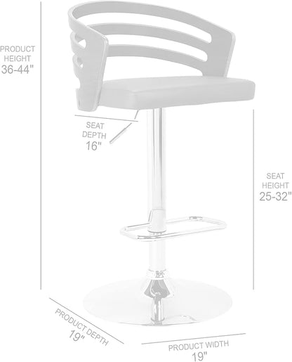 Armen Living Adele Modern Adjustable Height Swivel Cream Faux Leather and Walnut Wood Bar Stool with Chrome Base for Kitchen Island Counter