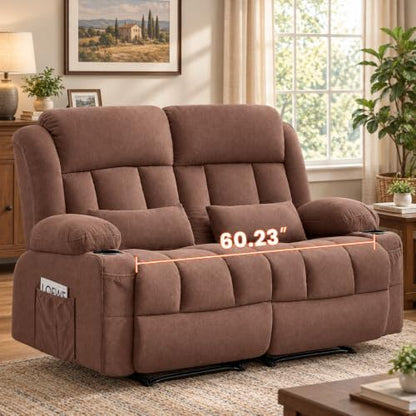 MAHOMICO Reclining Loveseat Sofa for Living Room, Ergonomic Backrest with Cup Holders&Side Pockets