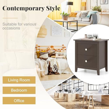 GIANTEX Nightstand Set of 2, Modern 2 Drawers Night Stand with Handles, Sofa Side Table with Sturdy Legs for Small Spaces, College Dorm, Kids’ Room, Wooden Bedside Table for Bedroom (Espresso)