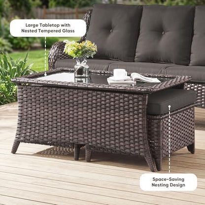 Belord 8 Piece Wicker Patio Furniture Set, Outdoor Swivel Rocker Chairs Set of 4 with Ottomans and Rattan Couch, All Weather Patio Conversation Furniture Set, for Pool,Yard Brown Wicker/Gray