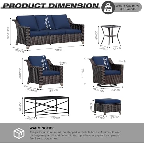 Joyside Wicker Patio Furniture Sets, 5 Pieces Upgraded Large Size Outdoor Furniture with Swivel Rocking Patio Chairs, Outdoor Ottoman and Side Table, Thick Cushions, Wide Armrest
