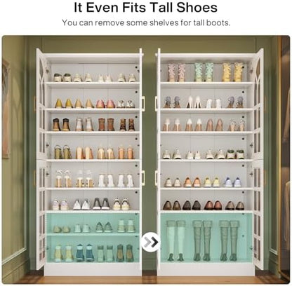 Tribesigns Tall Shoe Cabinet with Doors & Led Light, Set of 2, 8-Tier