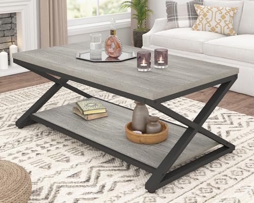 HSH 39" Rectangle Coffee Table with Storage for Living Room, Grey Oak