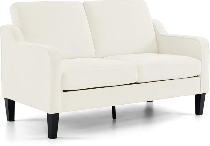 VINGLI Loveseat Mid-Century Modern Loveseat Sofa Couch 53" Wide 2 Seater Sofa Couch Love Seat with Scooped Armrest for Small Spaces, Living Room, Dorm, Bedroom, Apartment (Creamy White)