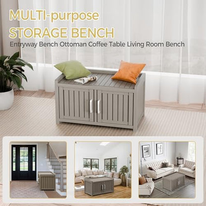 2 Doors Outdoor Shoe Storage Cabinet Waterproof for Entryway, Hallway, Gray