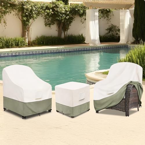 Bitubi Waterproof Patio Ottoman Cover, Heavy Duty Square Outdoor Side Table Furniture Covers Size 22L x 22W x 18H inch (Beige)