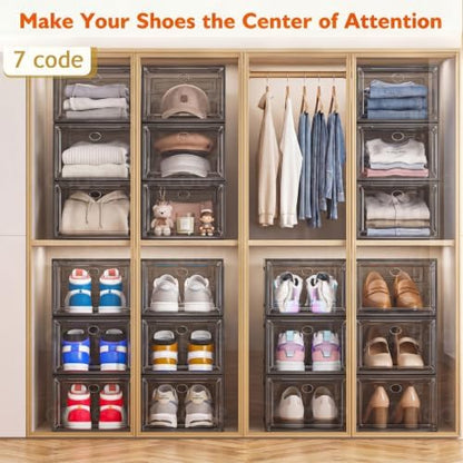 Sturdy Clear Shoe Organizer with Magnetic Door, Stackable Shoe Storage Box