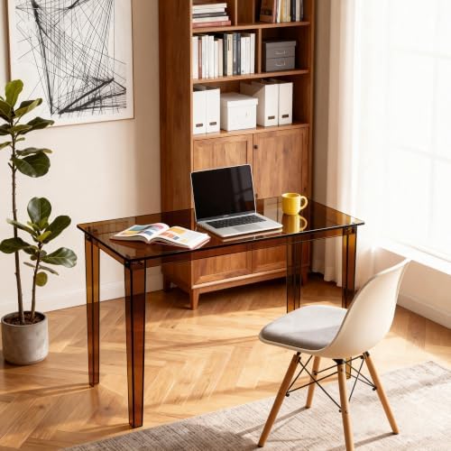 Acrylic Desk, Clear Modern Writing Table for Home Office (Dark Brown, Nomal)