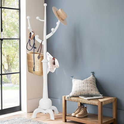 Bekrvio Freestanding Wood Coat Rack with Stable Sphere Base, White