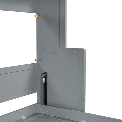 Virubi Full Horizontal Murphy Bed with Desk,Solid Wood Folding Hideaway Murphy Wall Bed for Adult,Guest Room (Grey,Full)
